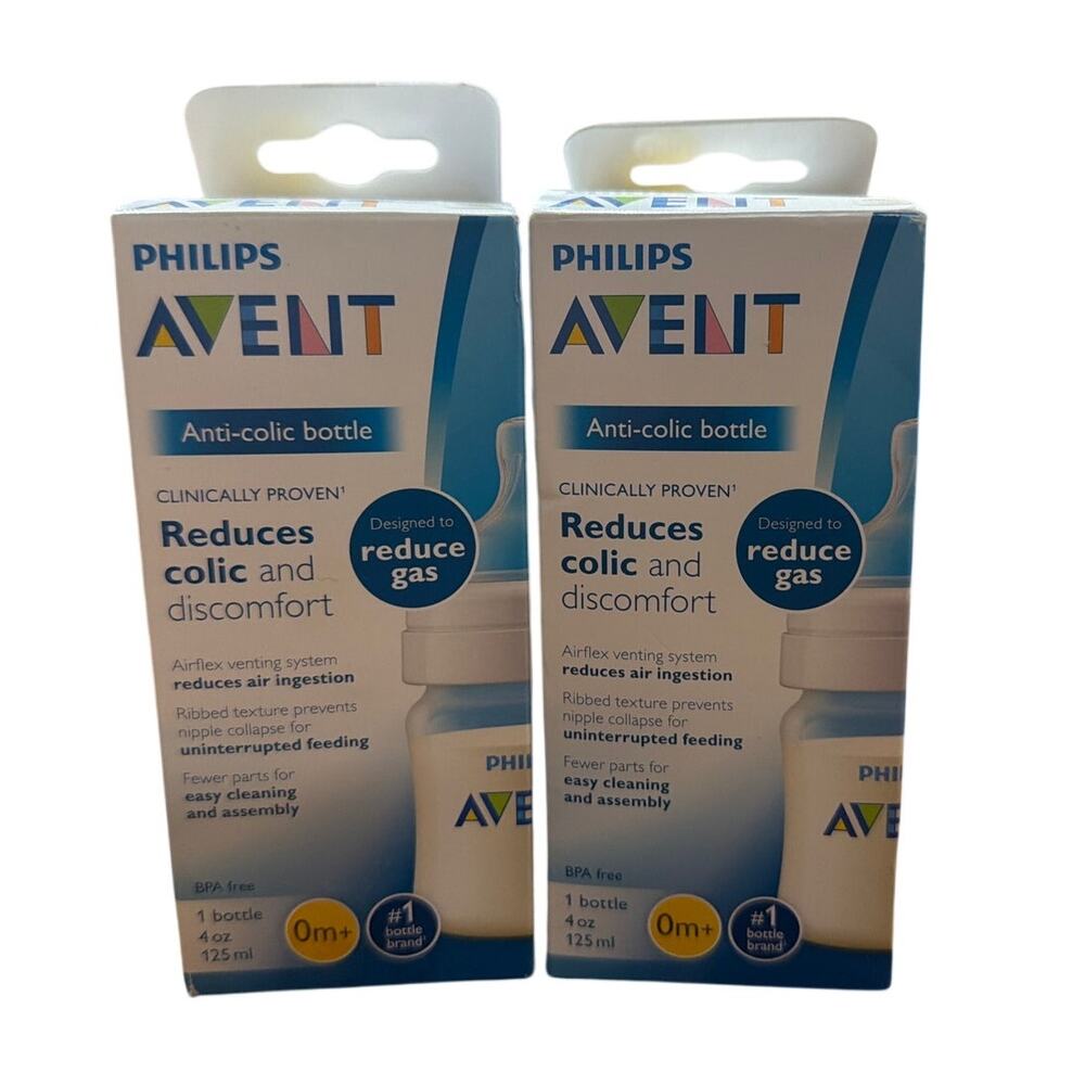 Lot of 2 Philips Avent Anti-Colic Bottles - 4 oz Capacity - Plastic - New